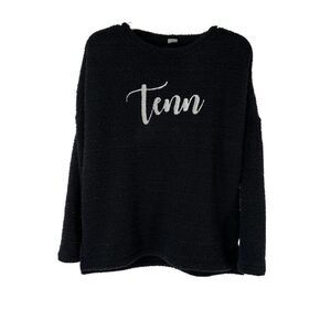 Tennessee Pullover Top Black Cozy Teddy Bear Knit Long Sleeve TENN Embroidered M